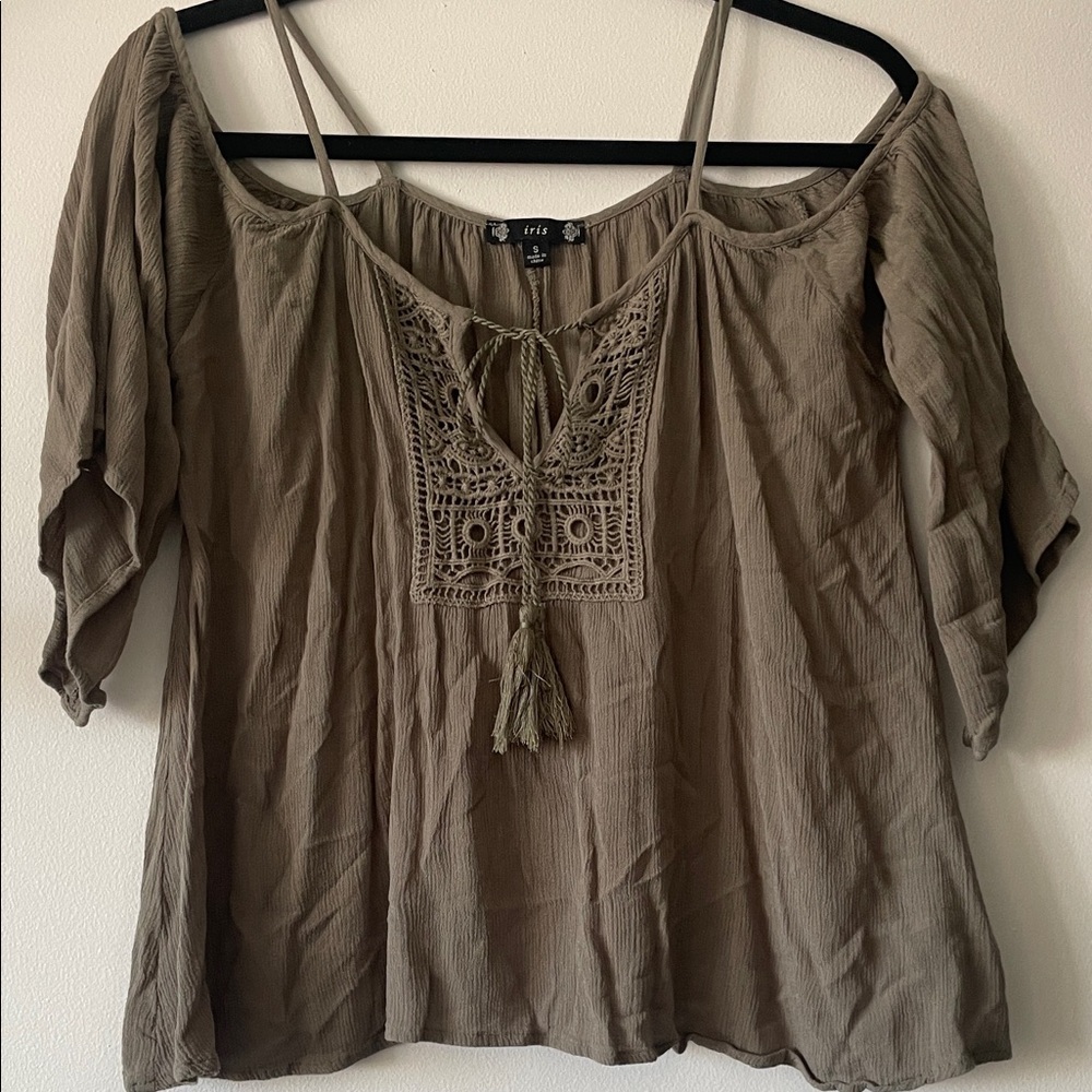 Iris|Olive Green Women's boho Top|Small|EUC
